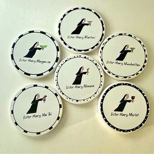 Set of 6 Boxed Ceramic Coasters Sister Mary Martini Santa Barbara Ceramic Design